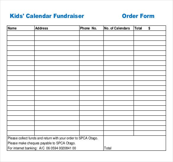 Blank Fundraiser Order Forms