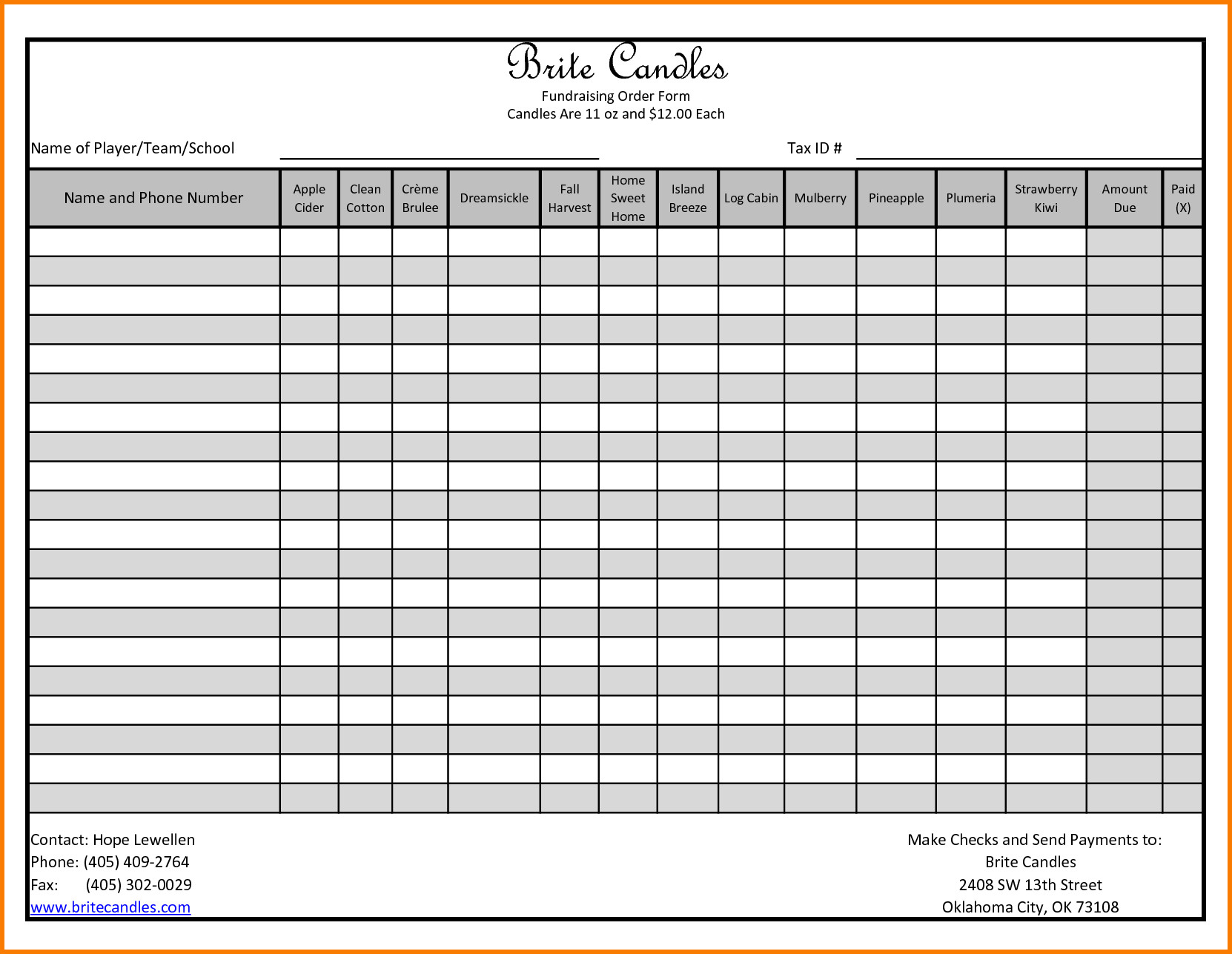 Fundraiser Order Form Template Excel Fundraising