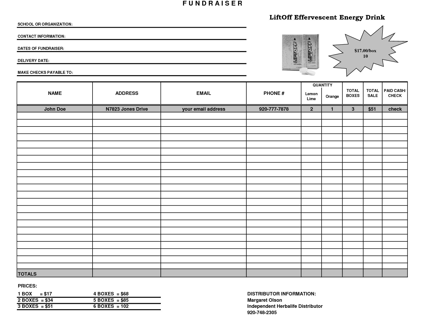 Fundraiser Template Excel Fundraiser Order Form Template