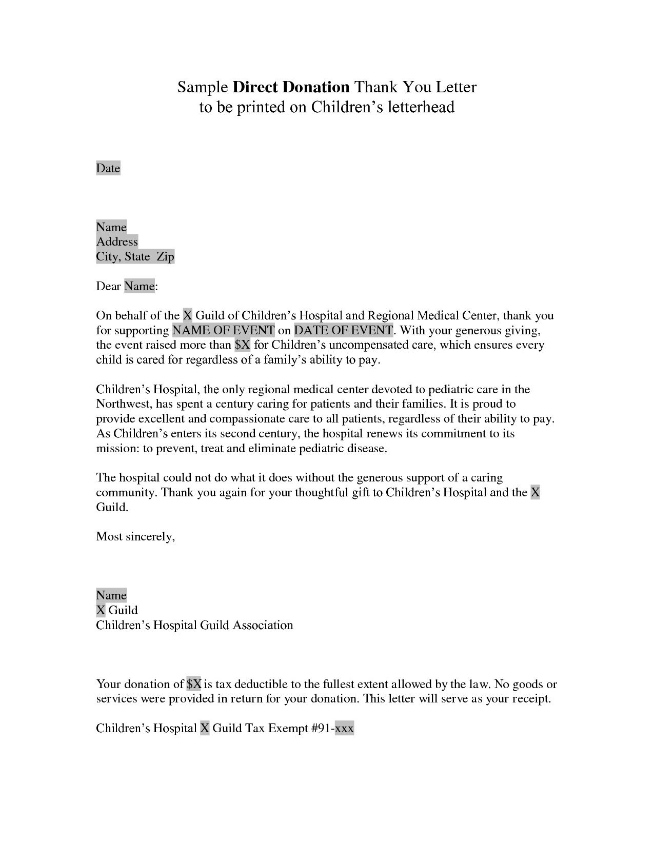 Donation Thank You Letter Template Examples