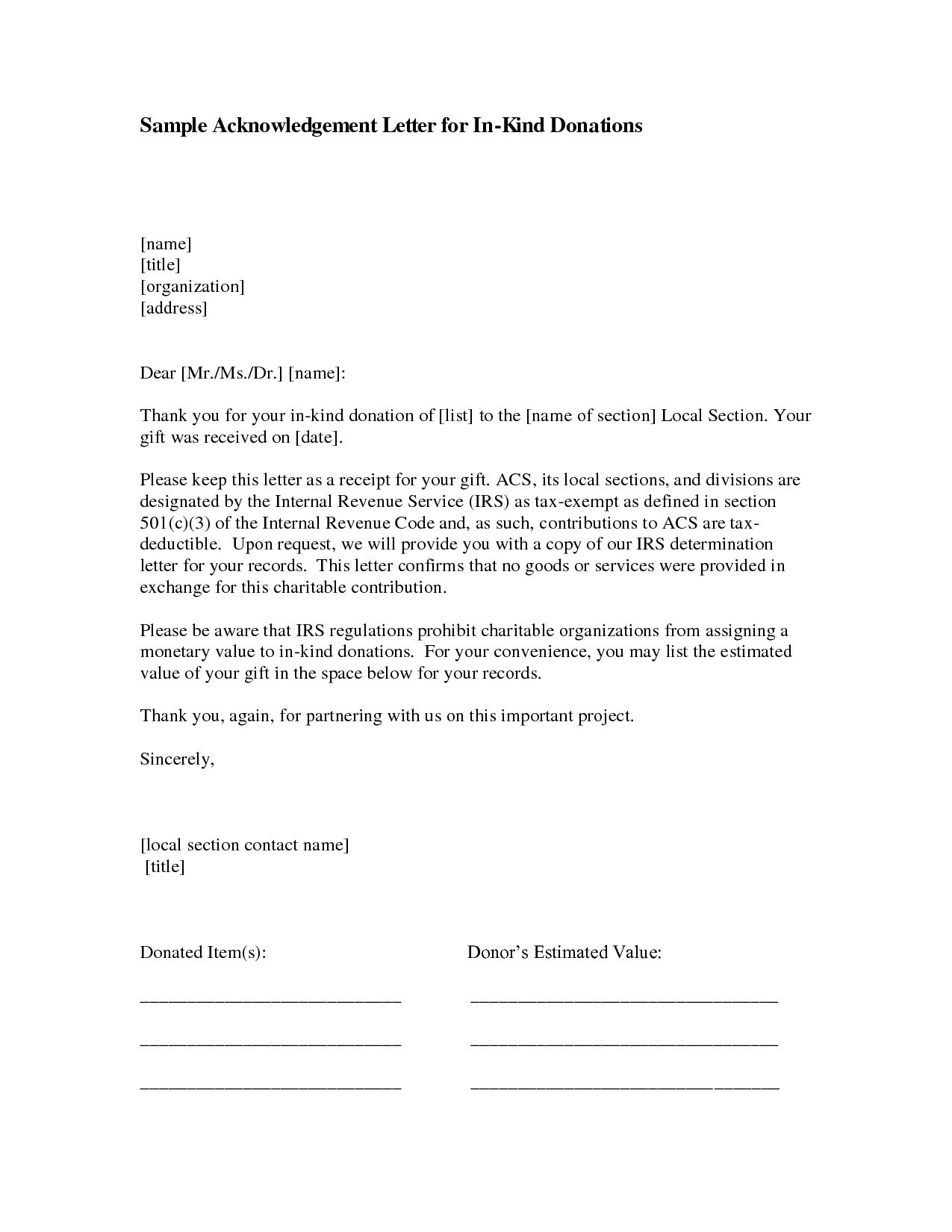 Thank You For Donation Letter Template Examples