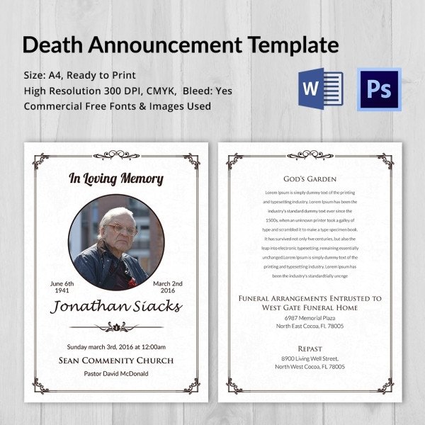Death Announcement 5 Word PSD Format Download