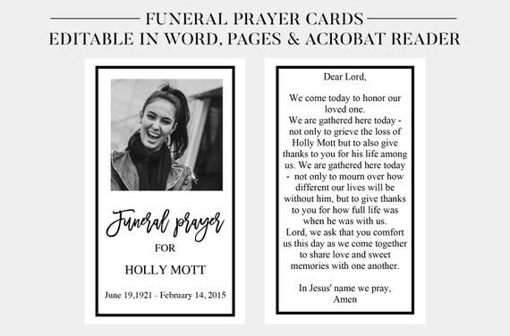 Funeral Prayer Cards Printable Funeral Cards Memorial