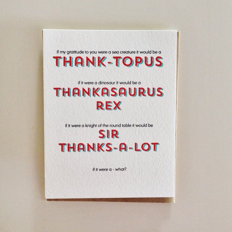 Many Thanks Funny Thank You Card by CrumpleAndToss on Etsy