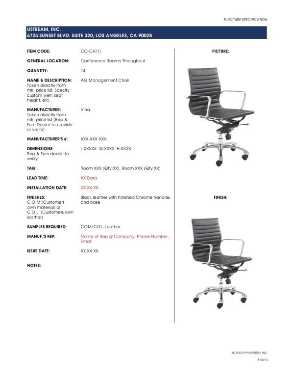 Furniture Spec Sheet Template Furniture Designs