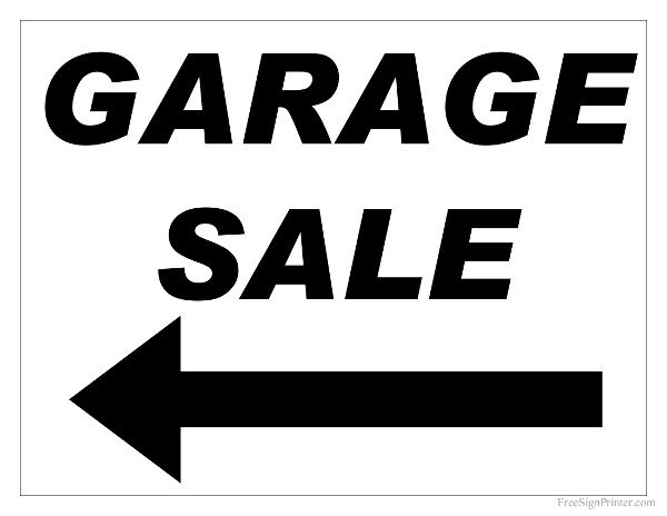 Free Printable Garage Sale Sign with Arrow Pointing Left