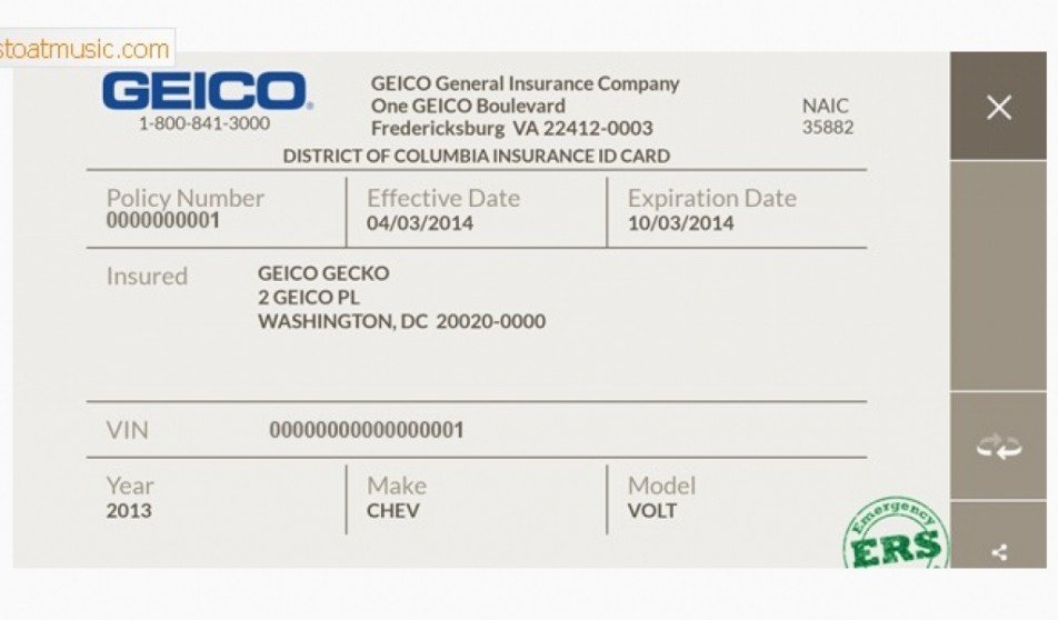 geico blank fillable fake car insurance card template