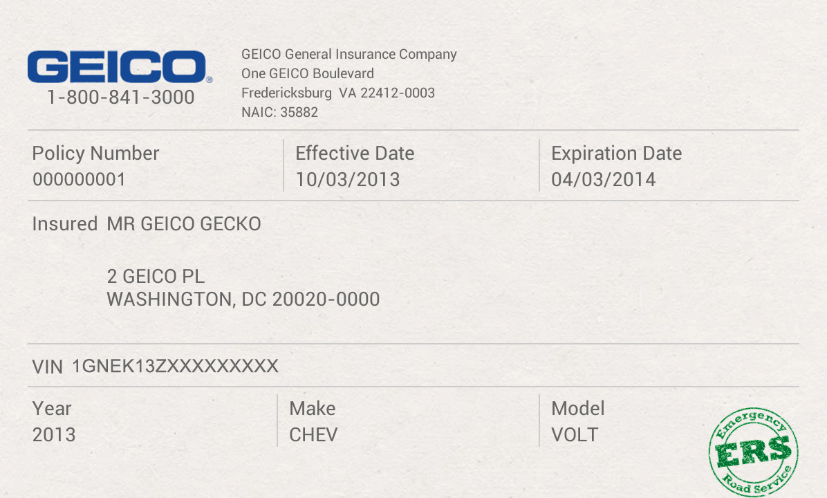 Geico Insurance Card Template