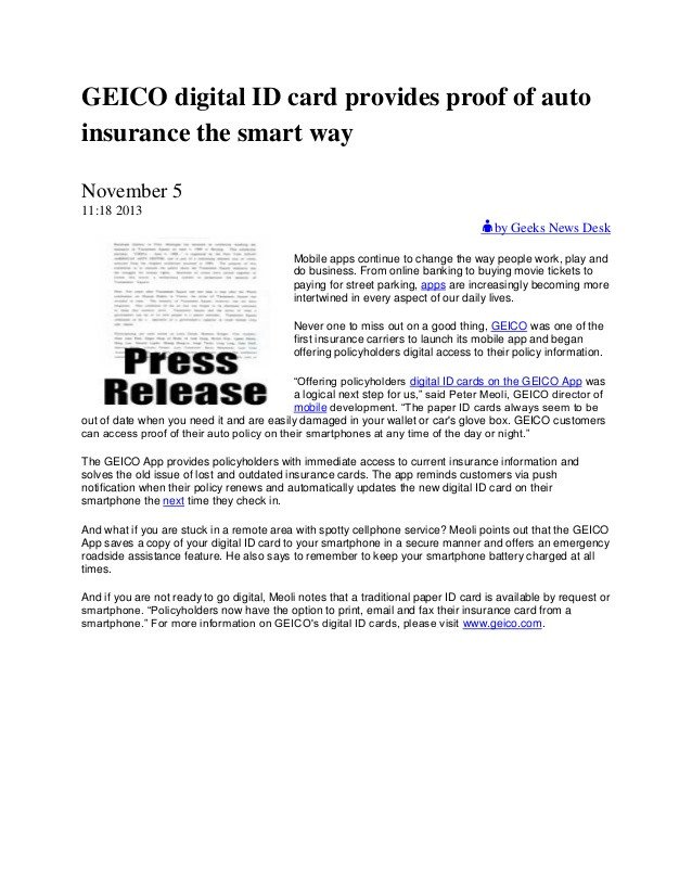 Geico digital id card provides proof of auto insurance the
