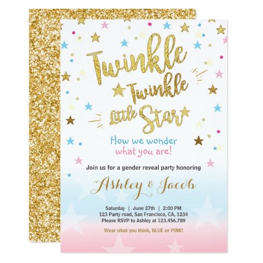 Gender reveal invitation Baby shower Twinkle Star
