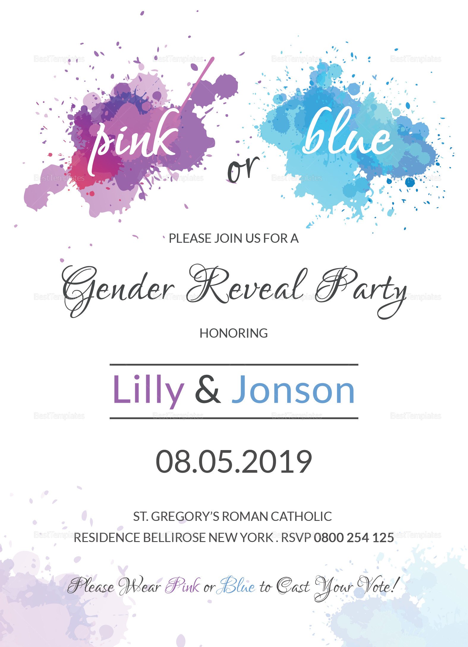 Watercolor Gender Reveal Invitation Party Design Template