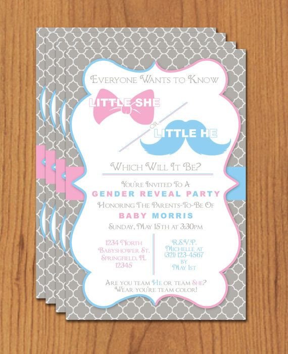 Bow and Mustache Gender Reveal Editable Template