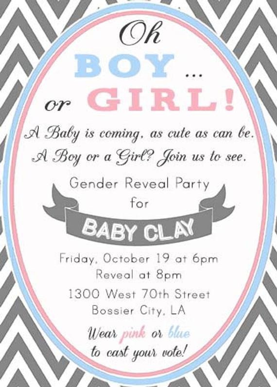 Chevron Pink and Blue Modern Gender Reveal Party by