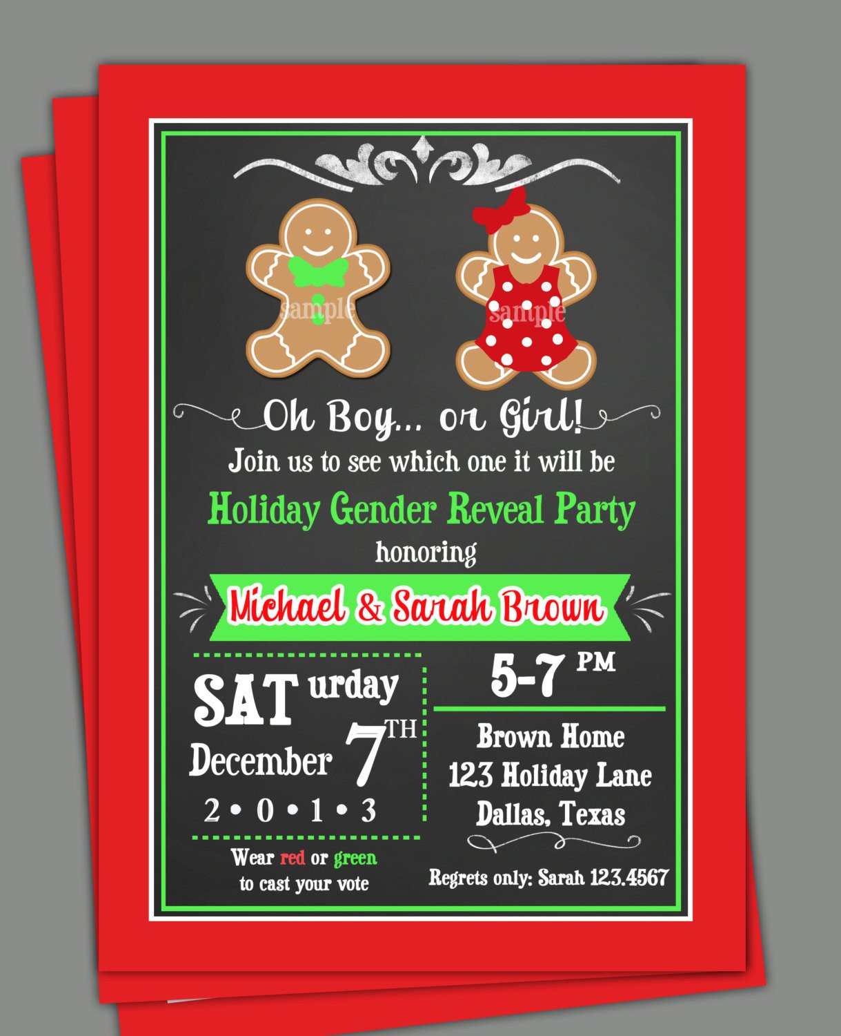 Christmas Gender Reveal Invitation Printable or Printed with