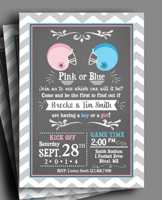 Football Gender Reveal Invitation Printable or Printed with