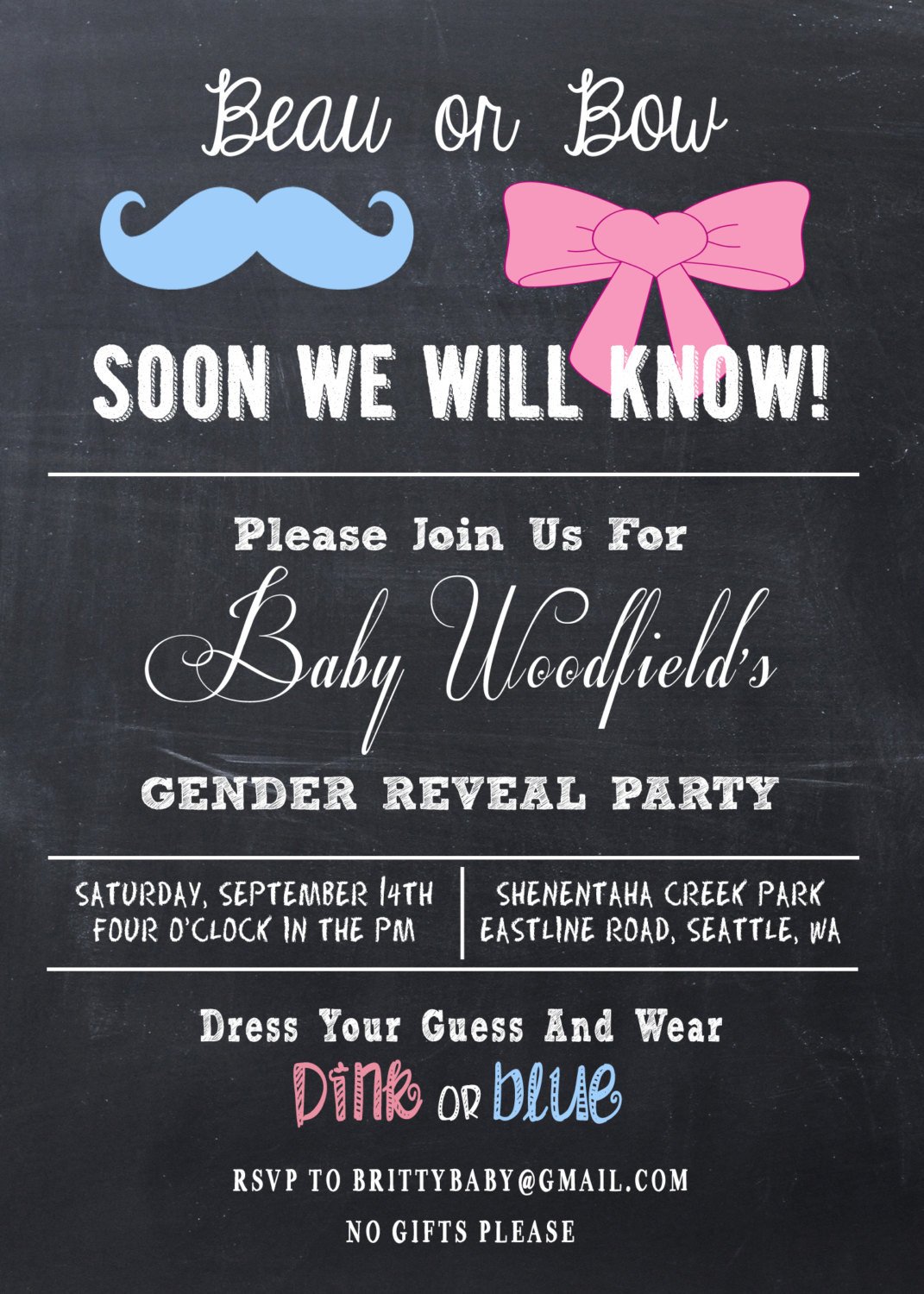 Gender Reveal Party Invitation Beau or Bow by