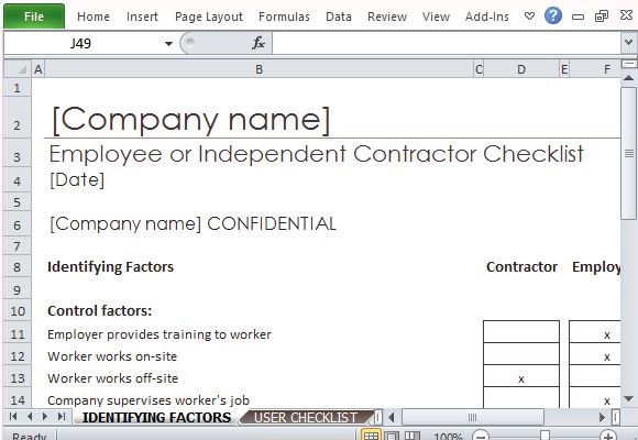 Employee Independent Contractor Checklist For Excel