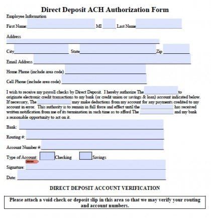 5 Generic Direct Deposit Form Templates formats