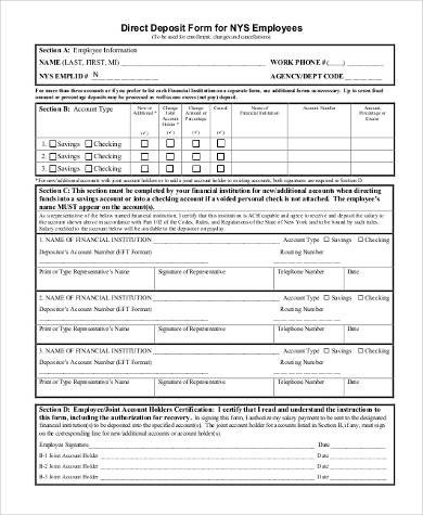 Sample Employee Direct Deposit Forms 7 Free Documents