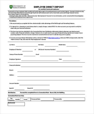 Sample Generic Direct Deposit Forms 8 Free Documents in PDF