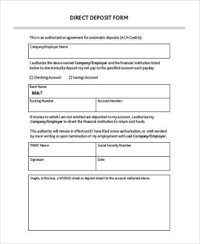 Sample Generic Direct Deposit Forms 8 Free Documents in PDF
