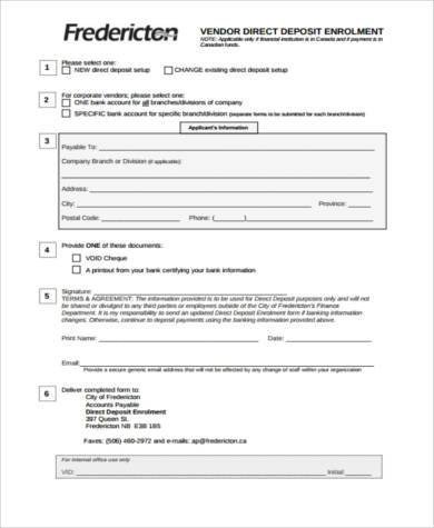 Sample Vendor Direct Deposit Forms 7 Free Documents in