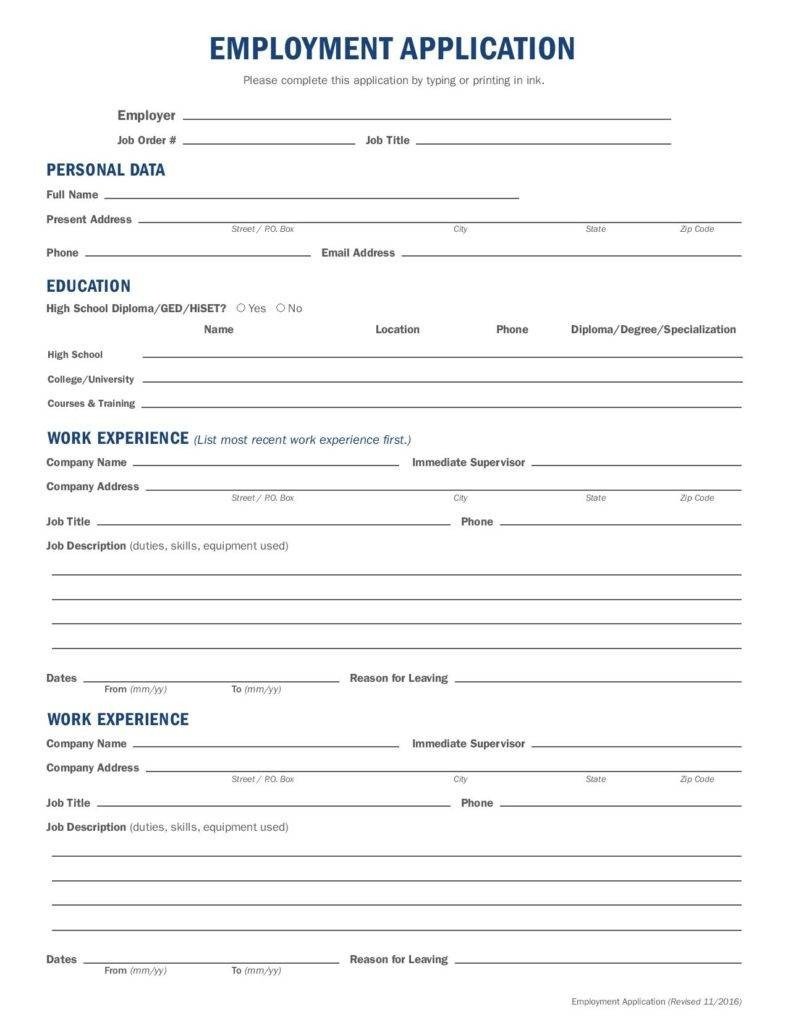 10 Employment Application Form Free Samples Examples