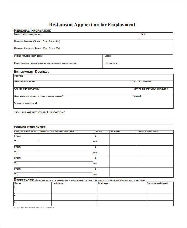 Generic Employment Application Template 8 Free PDF