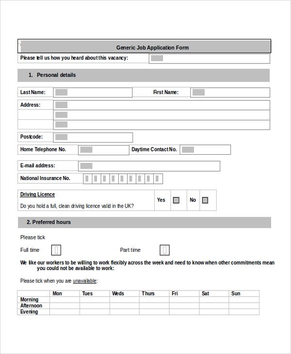 Sample Job Application Form 9 Examples in PDF WORD