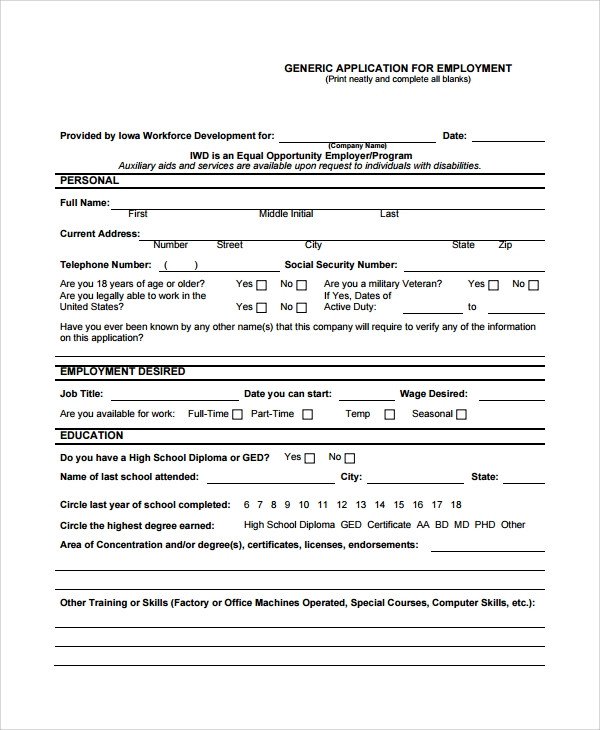Sample Job Application Form 7 Documents in Word PDF