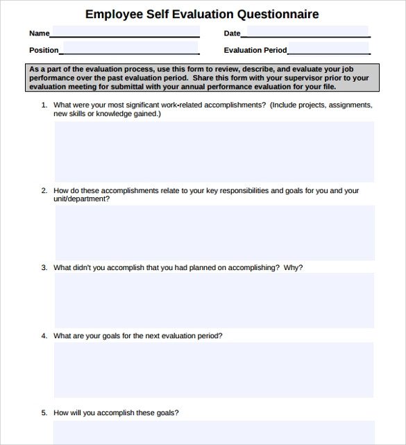 16 Sample Employee Self Evaluation Form – PDF Word
