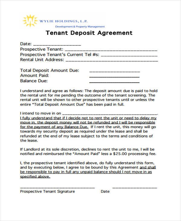11 Deposit Agreement Templates PDF Word