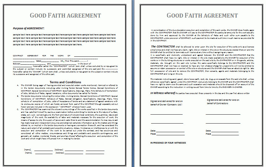 Good Faith Agreement Template