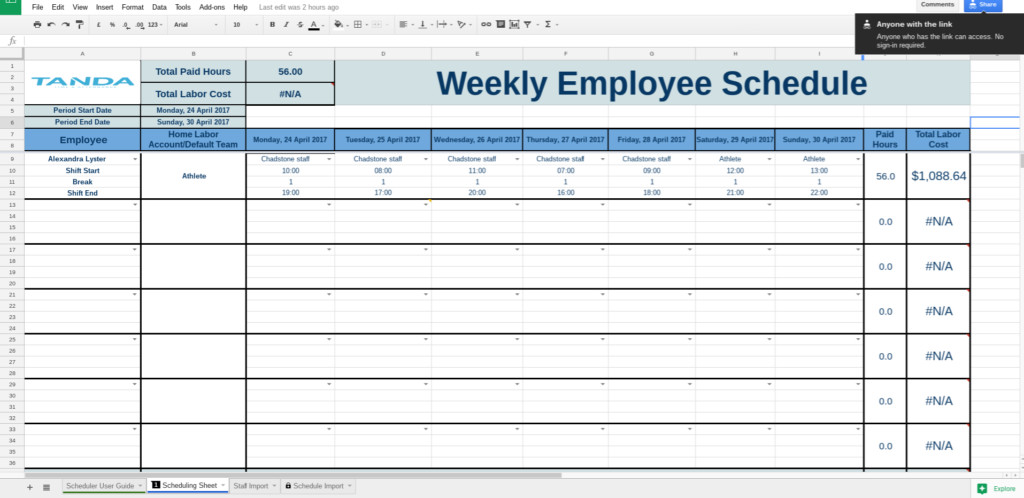 Employee Schedule Template Google Docs