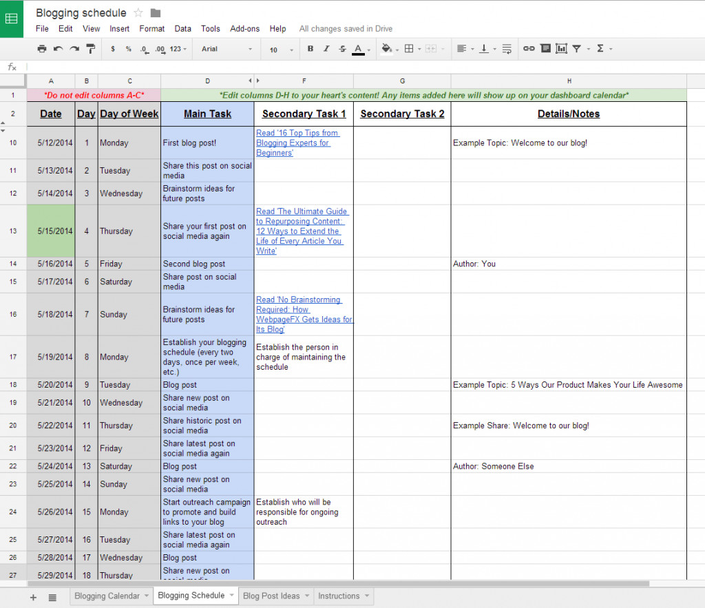 Google Docs Schedule Spreadsheet