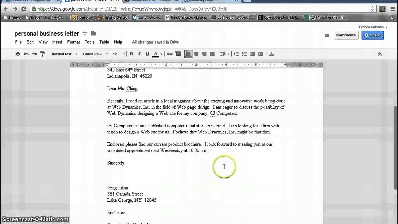 Personal Business Letter Format Google Documents
