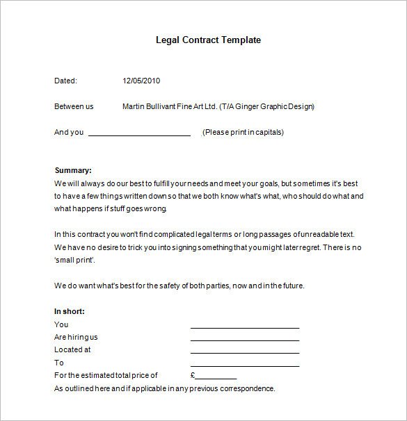 12 Legal Contract Templates Word PDF Google Docs