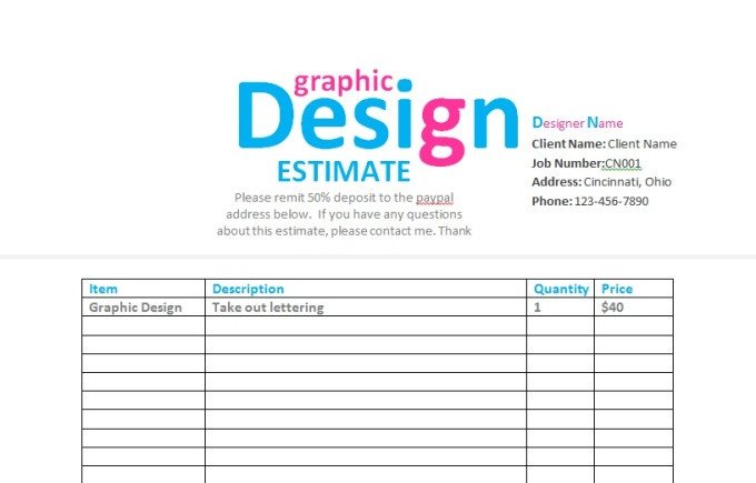 send You a Graphic Design Contract Invoice Estima