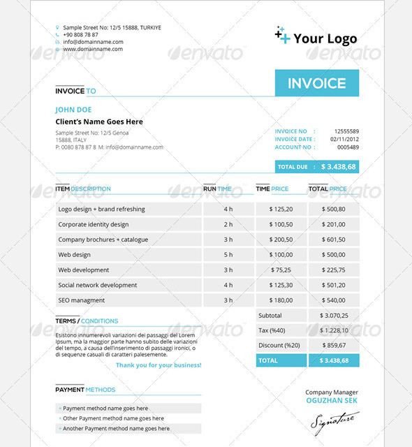 InDesign Invoice Template work