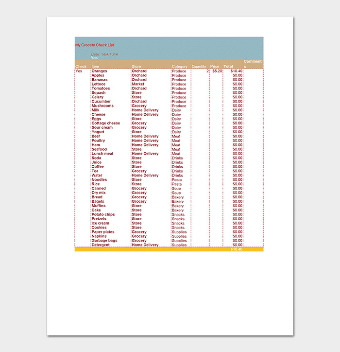 Grocery List Template 16 Shopping Lists Excel Word PDF