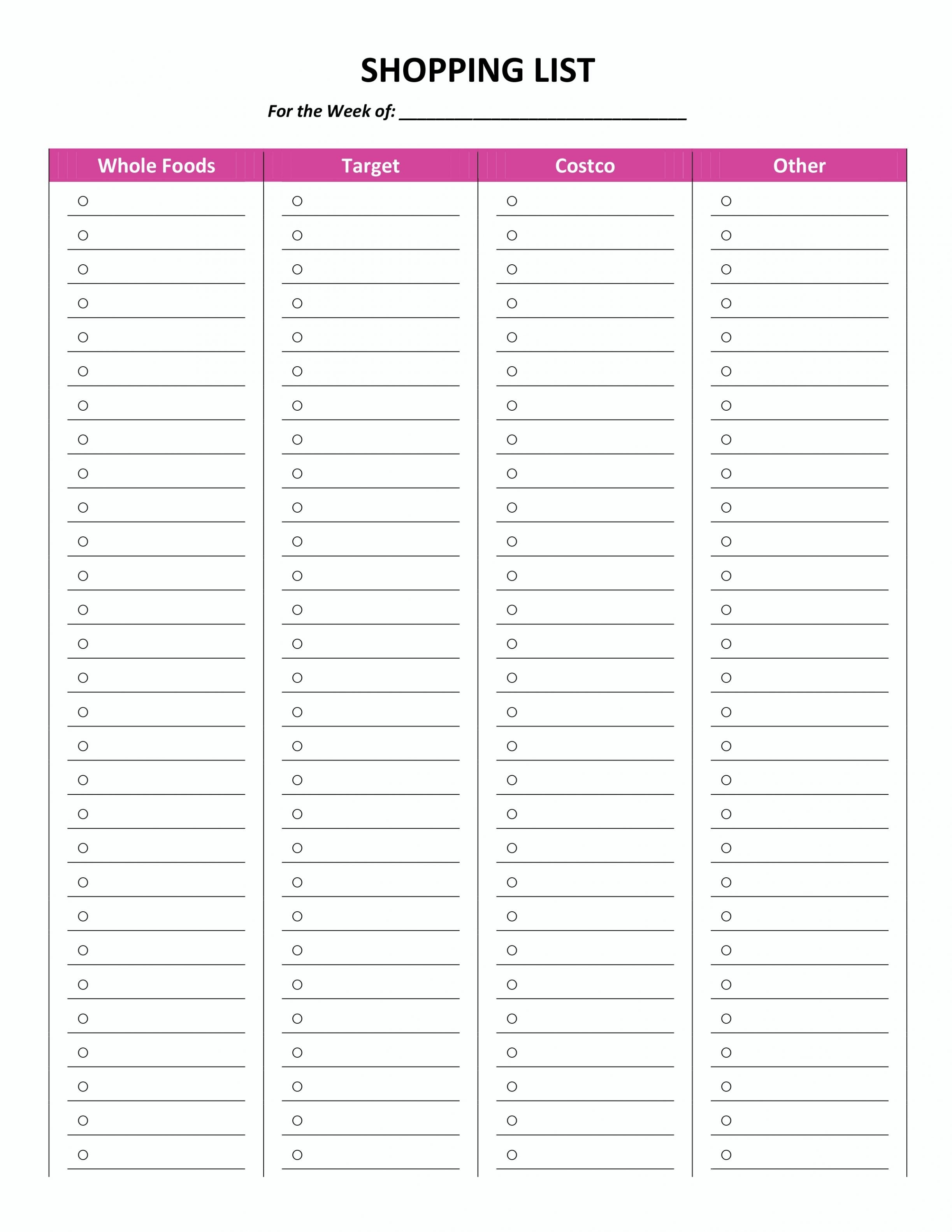 Free Printable Grocery List Template Excel Word