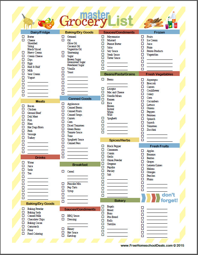 Free Printable Master Grocery List instant
