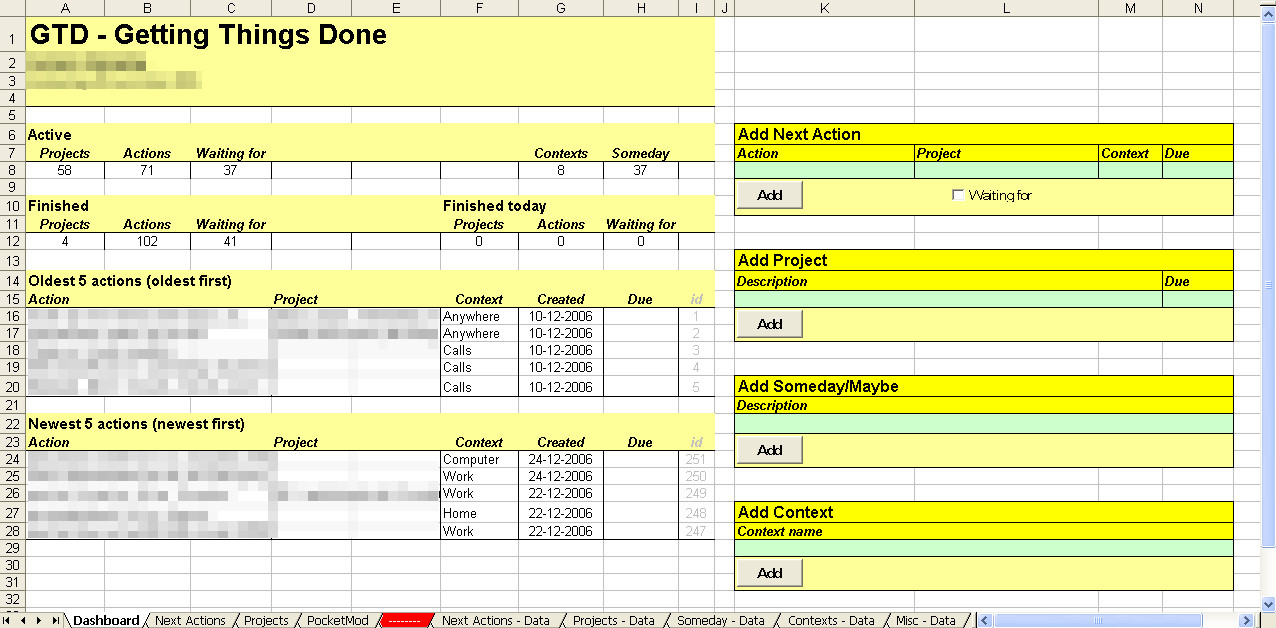 Implementing GTD with Excel Getting Things Done
