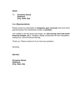 Membership Cancellation Letter Template