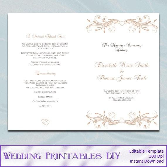 Champagne Wedding Program Booklet Template by