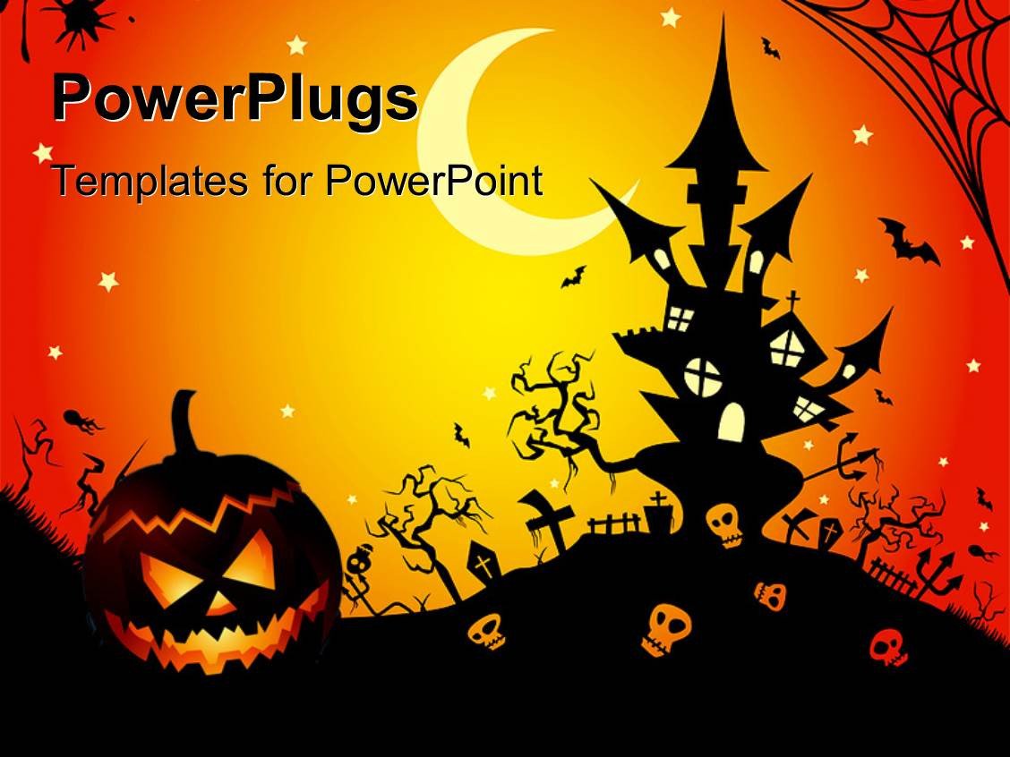 PowerPoint Template illustration of a Halloween night