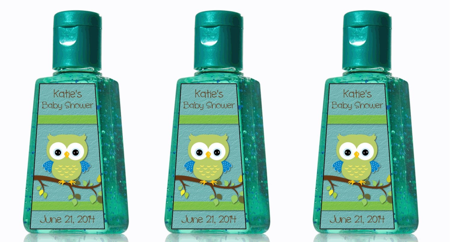 Custom Boy Baby Shower Owl Hand Sanitizer Labels by