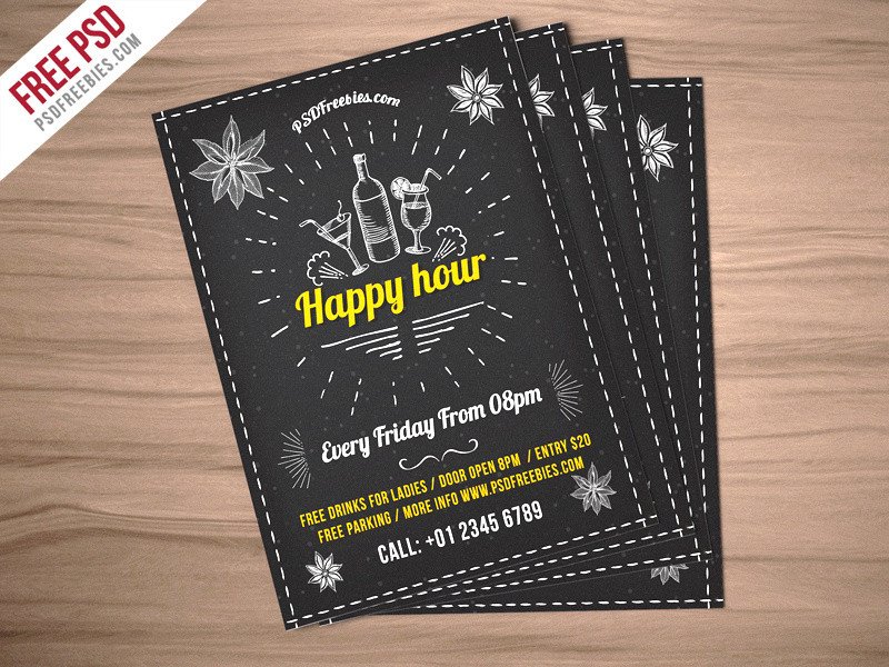 Freebie Happy Hour Party Invitation Flyer Free PSD by