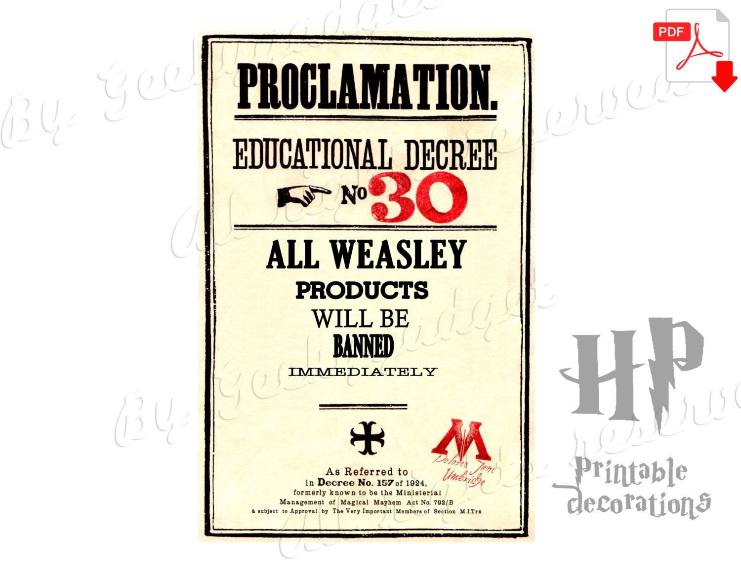 Weasley products Educational Decree proclamation 30