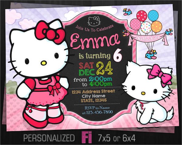 11 Hello Kitty Invitations Word PSD InDesign